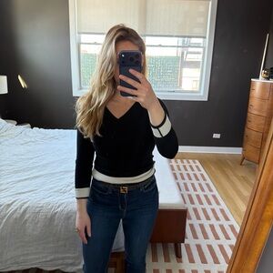 Black Sweater with White Trim